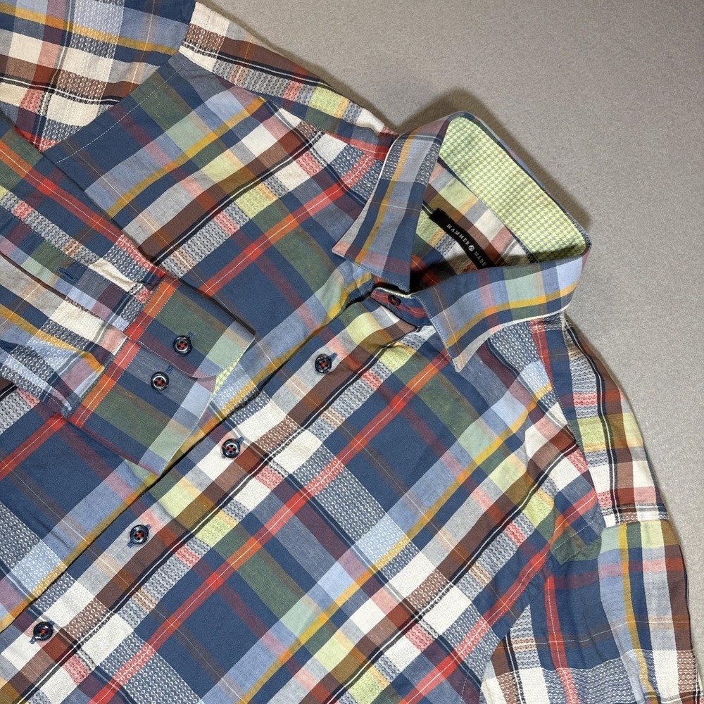 Hammer Made Shirt Mens 42 16.5 Multi Color Plaid Dress Long Sleeve Cotton Casual